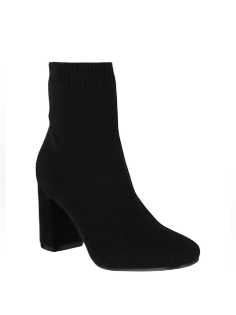 New in Box MIA Erika Black Stretch-Knit Sock Bootie Knit Ankle Bootie Block Heel